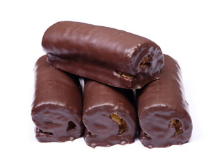 Sweet chocolate glazed pastry rolls isolated