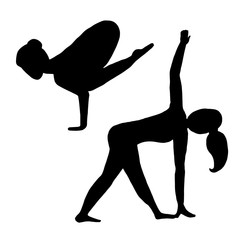 Yoga. Set of vector images Female Silhouettes in yoga poses. Sport, beautiful body