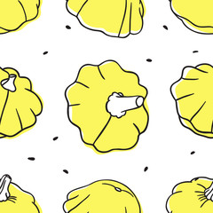 Doodle seamless pattern. Hand drawn stylish fruit and vegetable. Vector artistic drawing fresh organic food. Summer illustration vegan ingrediens for smoothies