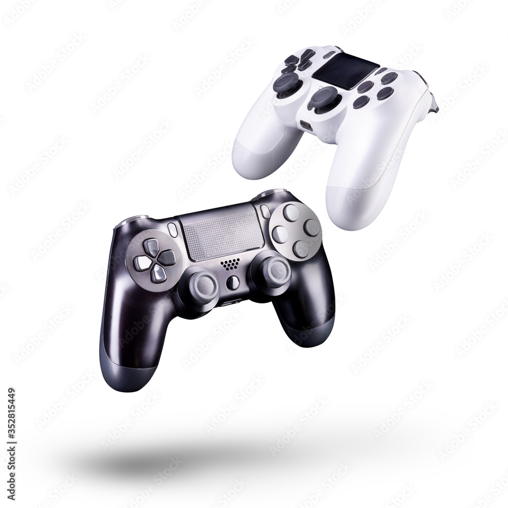 Poster set of video game joysticks gamepad isolated on a white background