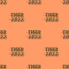 Seamless pattern with clipping mask. 3d inscription 2022 tiger with shadows, staggered EPS10