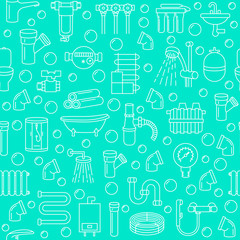 Seamless pattern with plumbing service line icon on a azure background. Concept for web banners and printed materials Template for plumbing store.