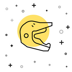 Black line Motocross motorcycle helmet icon isolated on white background. Random dynamic shapes. Vector Illustration