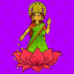 illustration of desi (indian) art style goddess lakshami.
