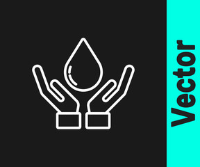 White line Washing hands with soap icon isolated on black background. Washing hands with soap to prevent virus and bacteria. Vector Illustration