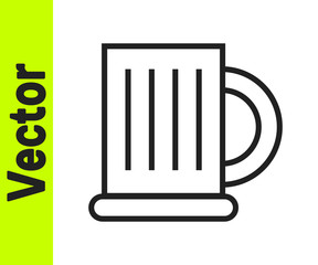Black line Wooden beer mug icon isolated on white background. Vector Illustration