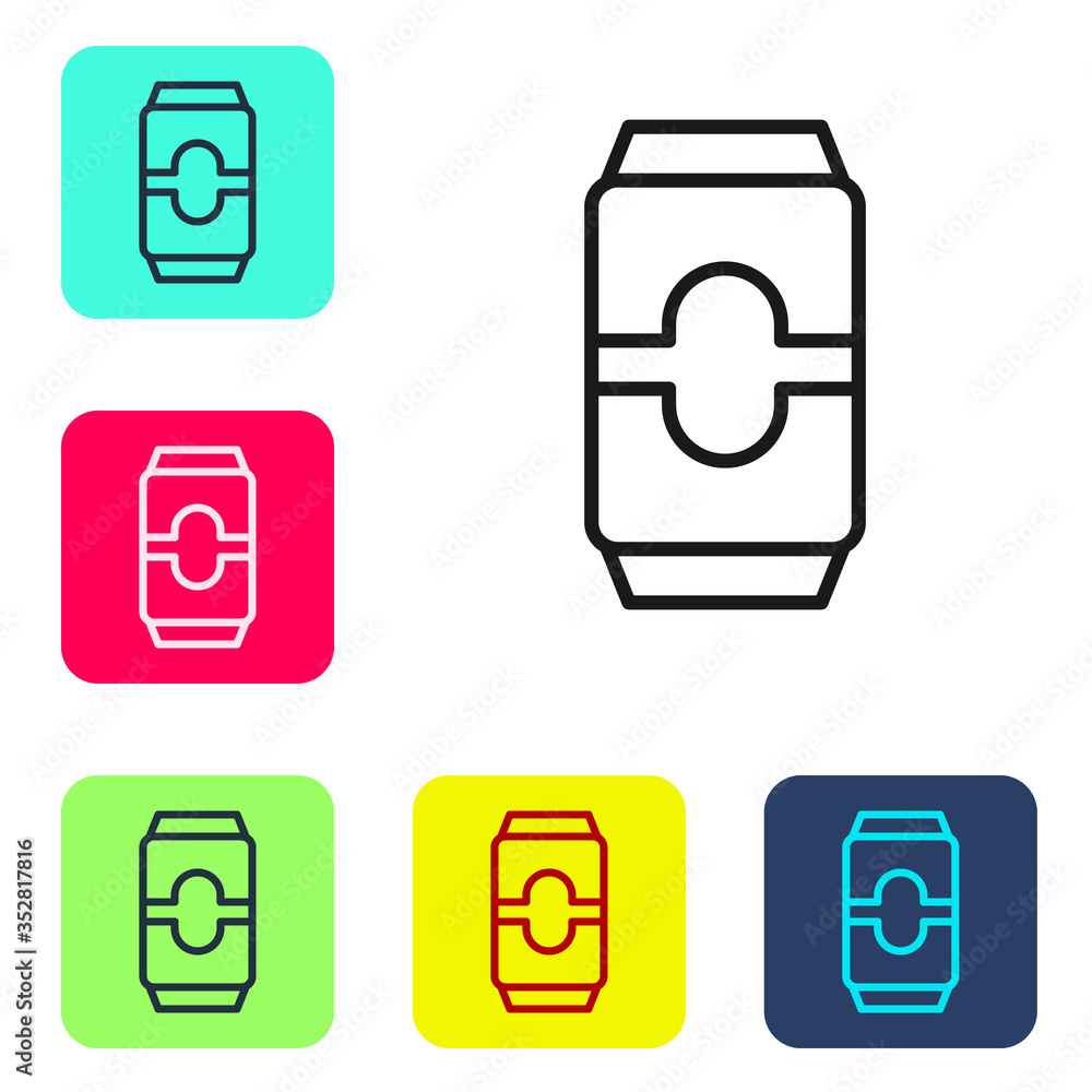 Poster black line beer can icon isolated on white background. set icons in color square buttons. vector ill