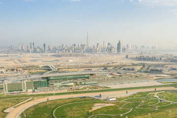 Dubai Downtown skyline as viewed from the Meydan racing complex.