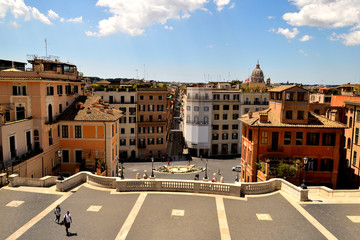 Fototapeta na wymiar View of the Via dei Condotti and Piazza di Spagna without tourists due to the phase 2 of lockdown