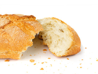 Homemade Freshly Baked Broken Bread Isolated on White