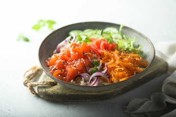 Healthy smoked salmon poke bowl