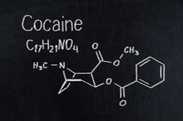 Black chalkboard with the chemical formula of Cocaine