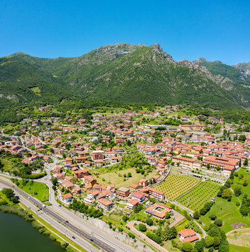 aerial view of the city of Civate, Lecco province, Italy