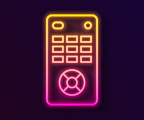 Glowing neon line Remote control icon isolated on black background. Vector Illustration