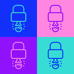 Pop art line Key broke inside of padlock icon isolated on color background. Padlock sign. Security, safety, protection, privacy concept. Vector Illustration