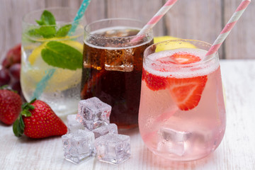 Cold lemon strawberry cola drinks