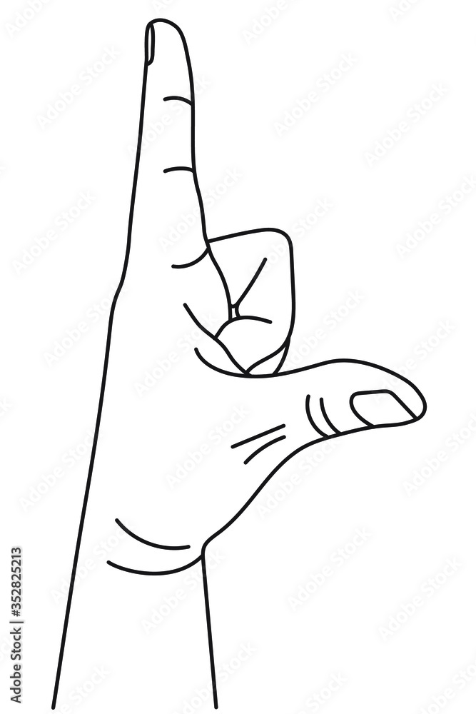 Wall mural hand showing size between fingers. gesture showing measuring in sign language. vector illustration i