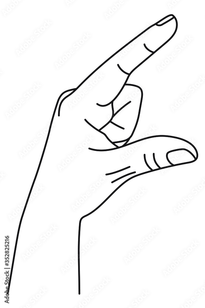 Wall mural hand showing size between fingers. gesture showing measuring in sign language. vector illustration i