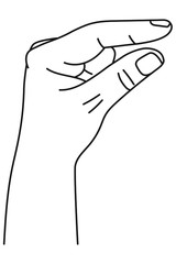Hand showing size between fingers. Gesture showing measuring in sign language. Vector illustration in outline style isolated on white background.