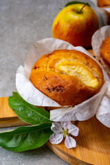 Fresh baked muffins with apple and cinnamon close up