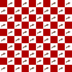 Seamless pattern red and white. Photo show jumping horse creative illustration.
