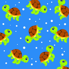 cute cartoon turtle pattern  illustration, vector character