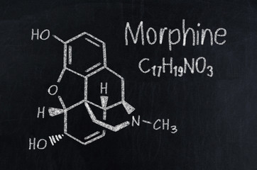 Black chalkboard with the chemical formula of Morphine