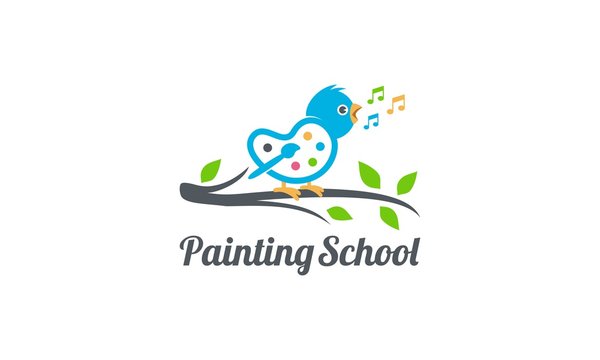 Creative bird for kids art school logo design vector editable	

