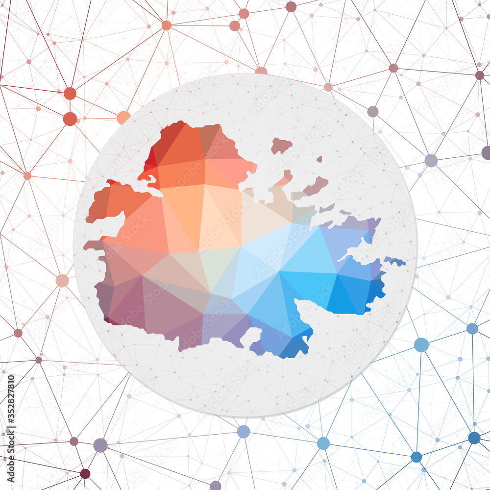 Poster Abstract vector map of Antigua. Technology in the island geometric style poster. Polygonal Antigua map on 3D triangular mesh background. EPS10 Vector.