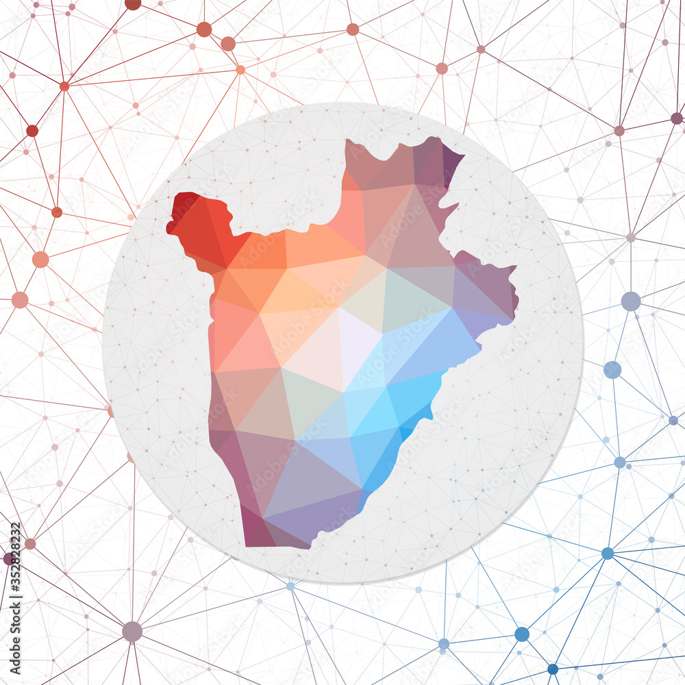 Poster abstract vector map of burundi. technology in the country geometric style poster. polygonal burundi 