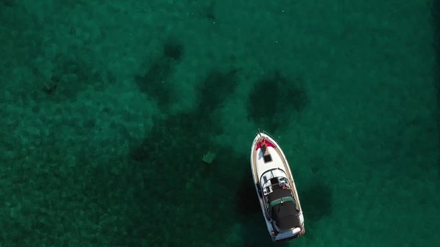 People on an ocean adventure on the waters of the Olib Island in Croatia - top view