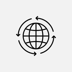 Global business line icon. Outsourcing and globe, international symbol. logo. Outline design editable stroke. For yuor design. Stock - Vector illustration.