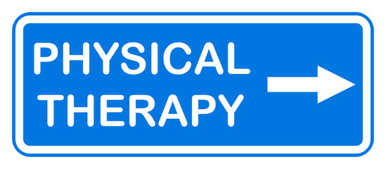 Physical therapy hospital sign, blue label 