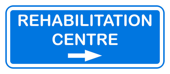 Rehabilitation centre hospital sign, blue label 