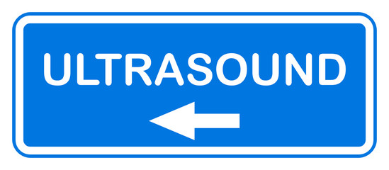 Ultrasound hospital sign, blue label