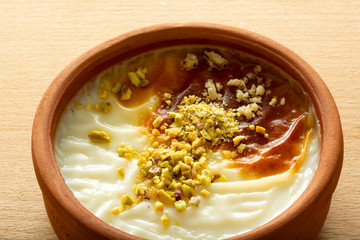 Traditional Turkish Dessert Sutlac. Rice Pudding.