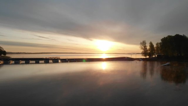  Sunrise on the lake. Drone shooting.