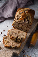 Homemade delicious banana bread with chocolate 