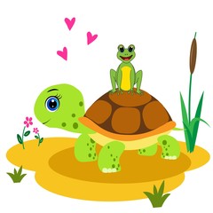 cute cartoon turtle illustration, vector character