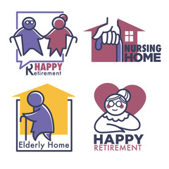 Nursing home for retired people, set of banners