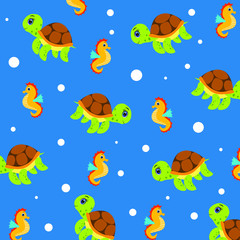 Plakat cute cartoon turtle pattern illustration, vector character