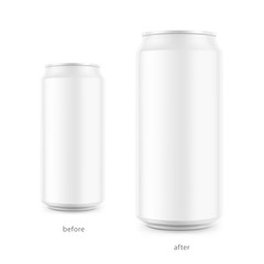 Realistic aluminum can mockup. Vector illustration isolated on white background. Can be used for beer, water, soda, energetic, etc. Easy to use for presentation your product, idea, design. EPS10.	
