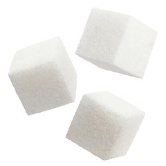 Flying sugar cubes, isolated on white background