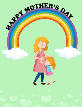 Happy mother day poster design with mom and kid