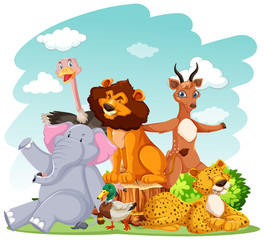 Zoo animals in the wild nature background