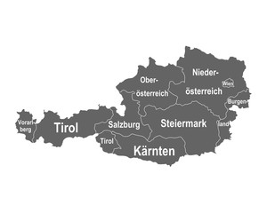 Fototapeta na wymiar Landkarte von Österreich mit Bundesländern