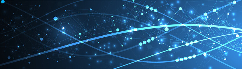 Template for science and technology presentation. Plexus style background.