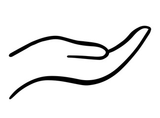 Hand drawn black and white palm. Doodle hand. Ecology concept. Isolated on white background. Vector illustration.