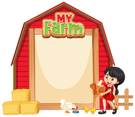 Border template design with girl and chickens