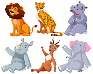 Set of zoo animal sitting
